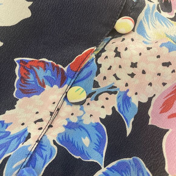 Yumi Kim Shacara Silk Blouse S Floral Crochet Trim Cinched Waist V-Neck - Picture 6 of 16